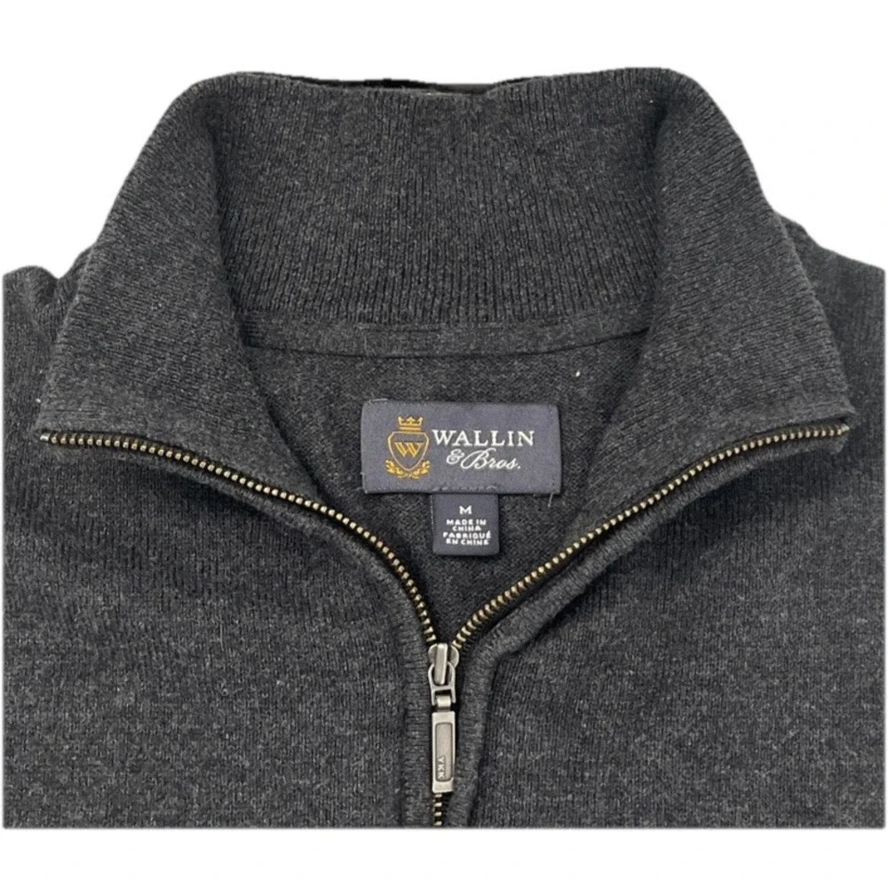 Wallin & Bros Mens 100% Cotton Sweater 1/4‎ Zip Gray Pullover Long Sleeve Medium
